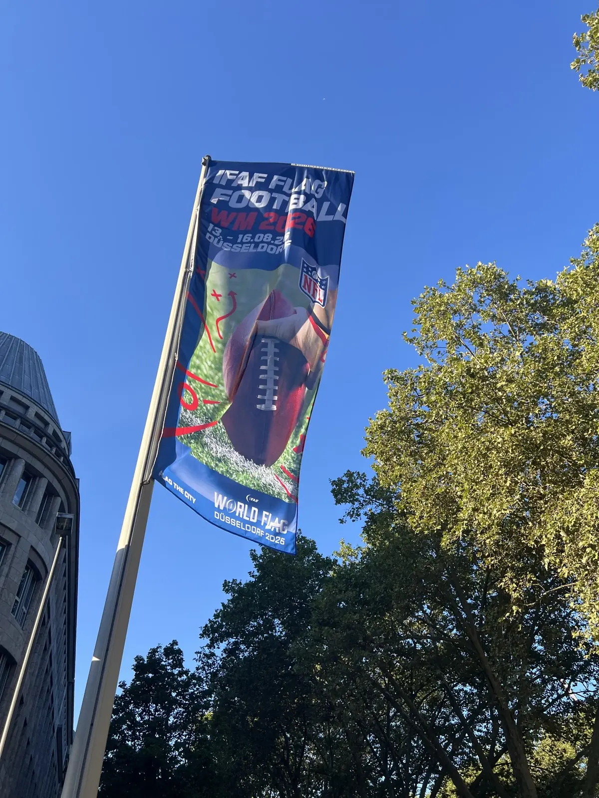 Bandera del IFAF Flag Football World Championship 2026 en Düsseldorf